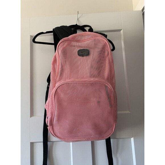 Nike Pink Mesh Netted Backpack  School Gym Work See Through Y2K - Picture 1 of 8
